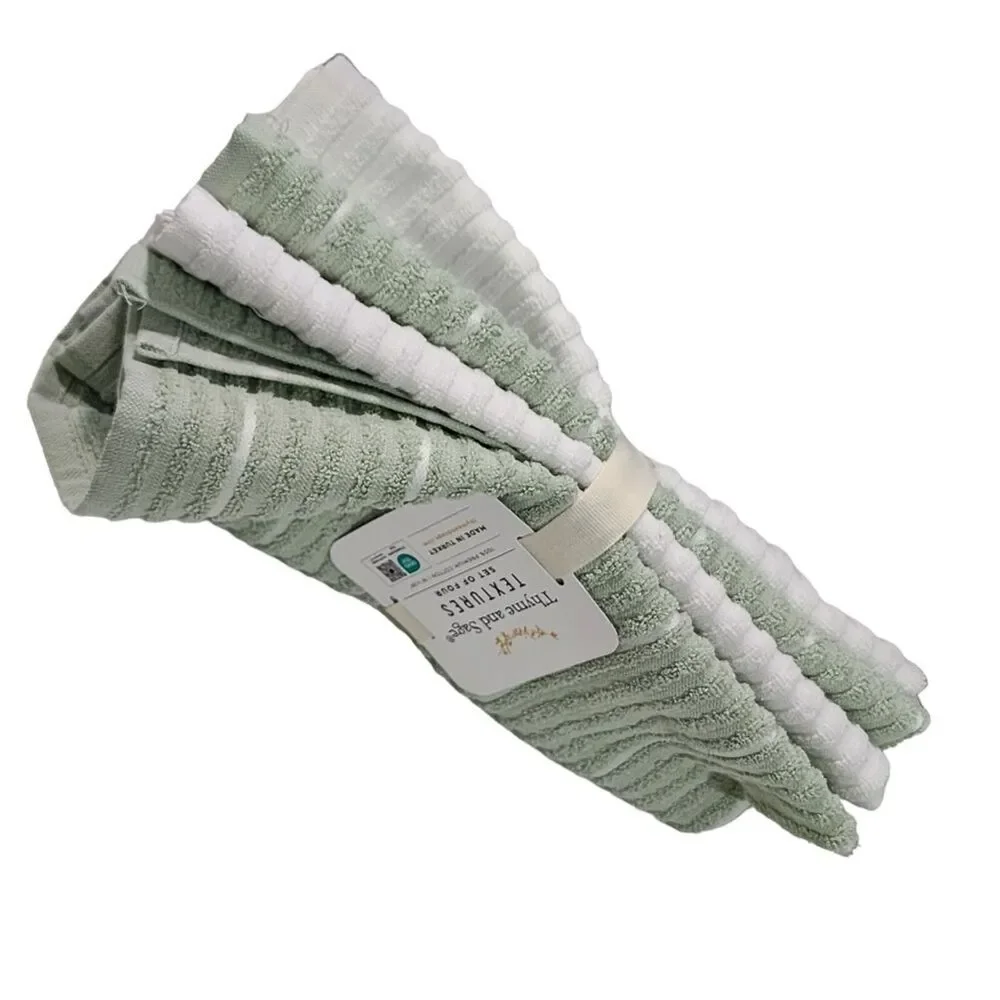 Thyme and Sage Kitchen Towel Set of 4pcs‎ Green and White Striped Turkish Cotton